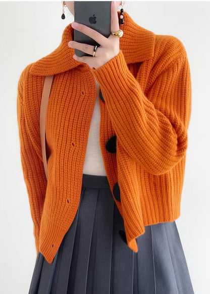 Ladies' Sweater With Peter Pan Collar And Buttons - Loose Fit Knitted For Winter Days