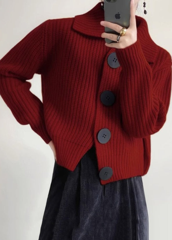 Ladies' Sweater With Peter Pan Collar And Buttons - Loose Fit Knitted For Winter Days