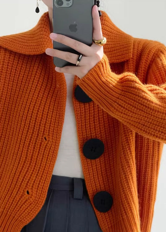 Ladies' Sweater With Peter Pan Collar And Buttons - Loose Fit Knitted For Winter Days