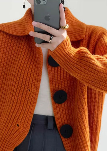 Ladies' Sweater With Peter Pan Collar And Buttons - Loose Fit Knitted For Winter Days