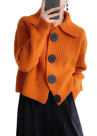 Ladies' Sweater With Peter Pan Collar And Buttons - Loose Fit Knitted For Winter Days