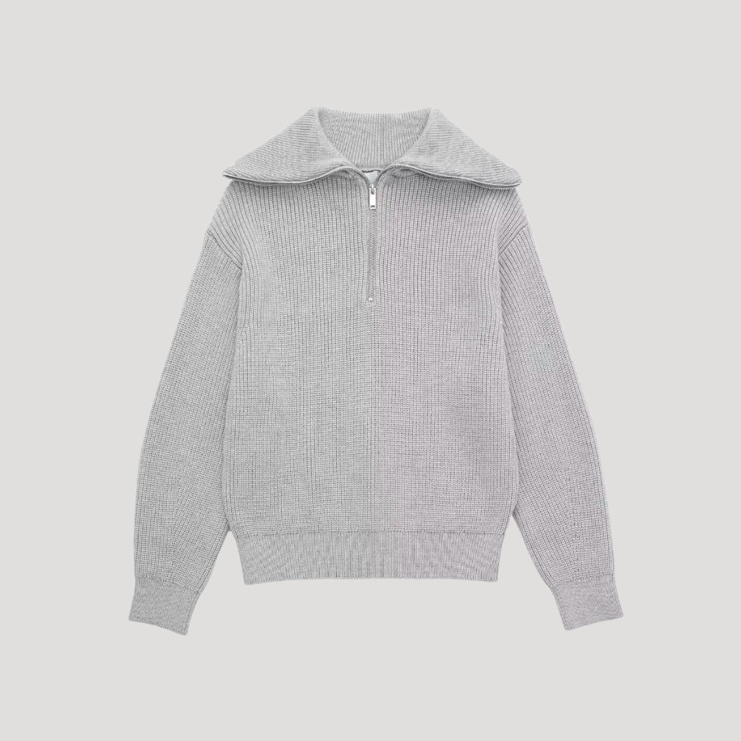Ladies' Sweater with Halfzipper and Ribbed Texture