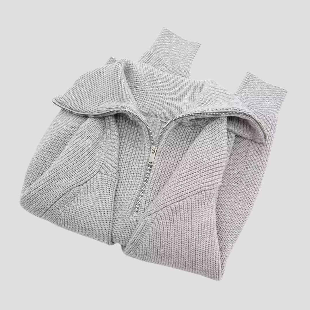 Ladies' Sweater with Halfzipper and Ribbed Texture