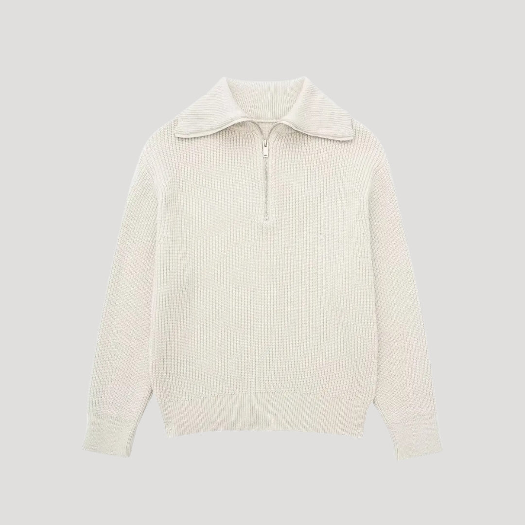 Ladies' Sweater with Halfzipper and Ribbed Texture