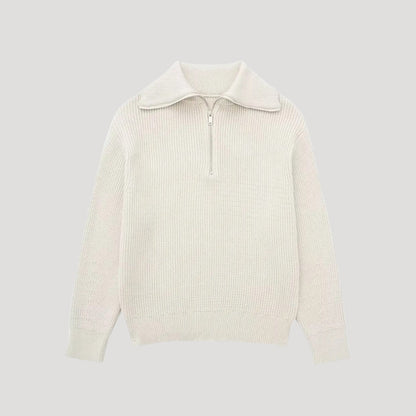 Ladies' Sweater with Halfzipper and Ribbed Texture