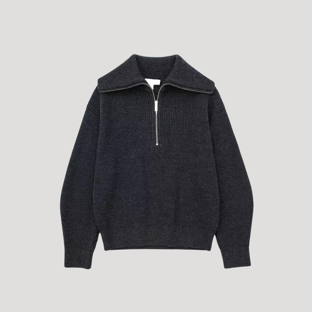 Ladies' Sweater with Halfzipper and Ribbed Texture