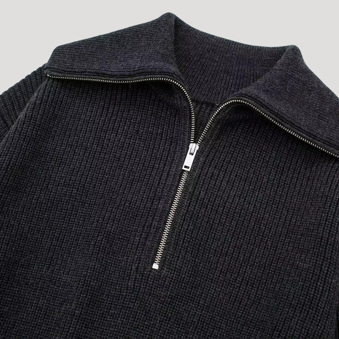 Ladies' Sweater with Halfzipper and Ribbed Texture