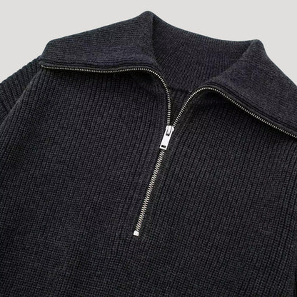 Ladies' Sweater with Halfzipper and Ribbed Texture