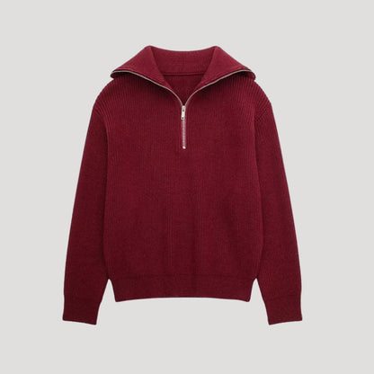 Ladies' Sweater with Halfzipper and Ribbed Texture