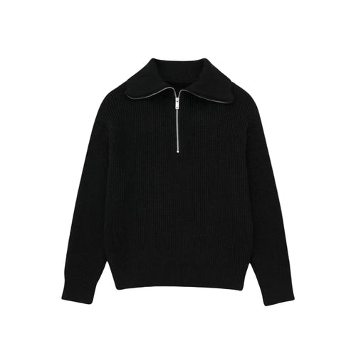 Ladies' Sweater with Halfzipper and Ribbed Texture