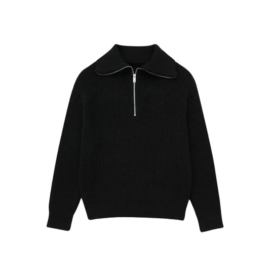 Ladies' Sweater with Halfzipper and Ribbed Texture
