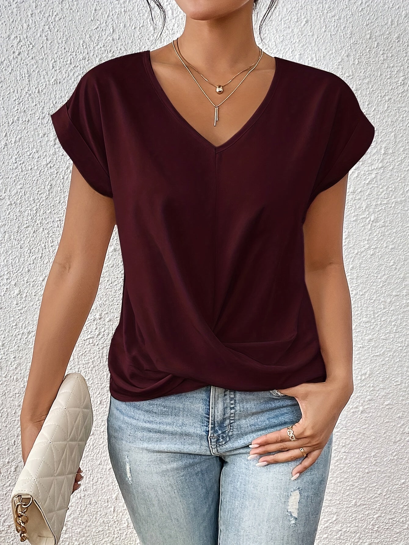 Ladies T-Shirt Casual Sweetheart Neckline