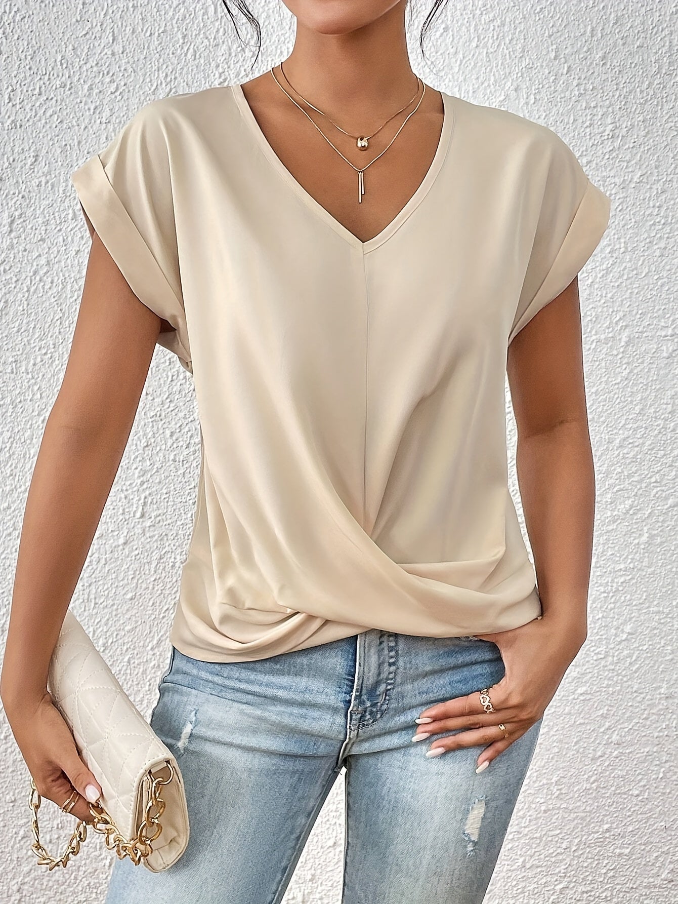 Ladies T-Shirt Casual Sweetheart Neckline