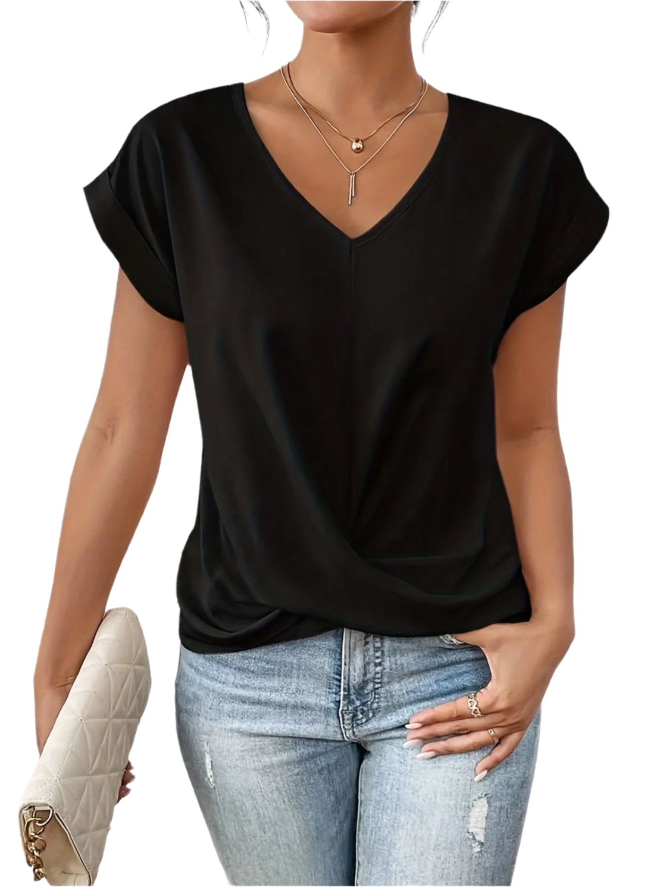 Ladies T-Shirt Casual Sweetheart Neckline