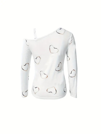 Ladies T-Shirt Playful Heart Print Cotton Casual Tops