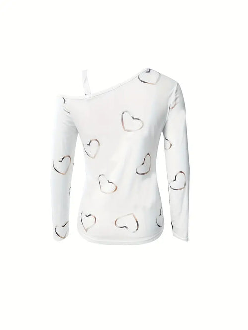 Ladies T-Shirt Playful Heart Print Cotton Casual Tops
