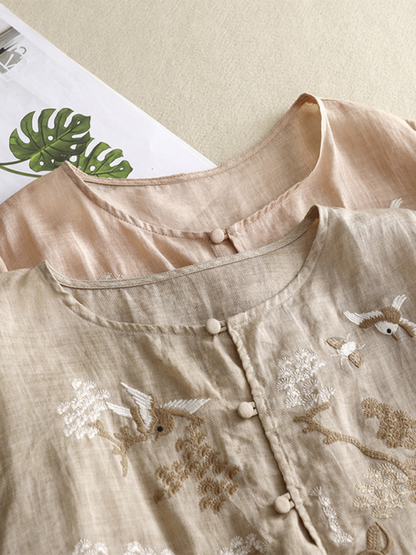 Ladies Top Retro Round Neck with Thin Splits