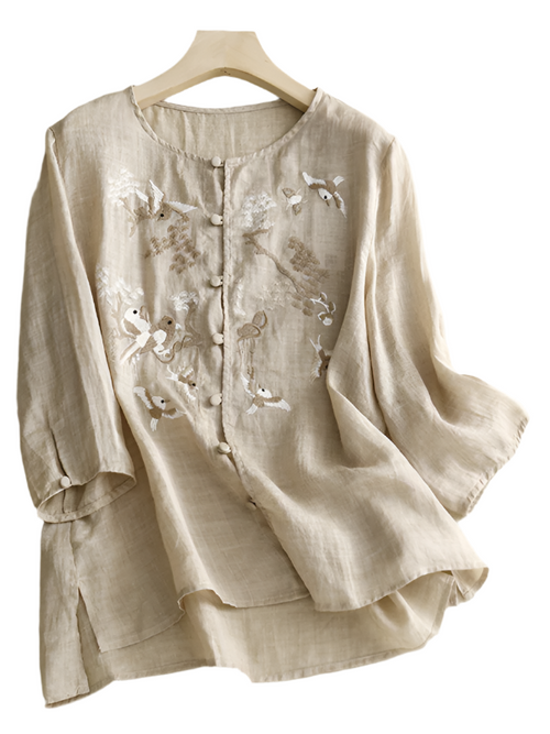 Ladies Top Retro Round Neck with Thin Splits