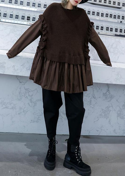 Ladies Top With False Twin Look O-neck