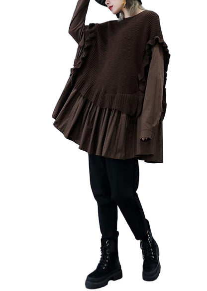 Ladies Top With False Twin Look O-neck