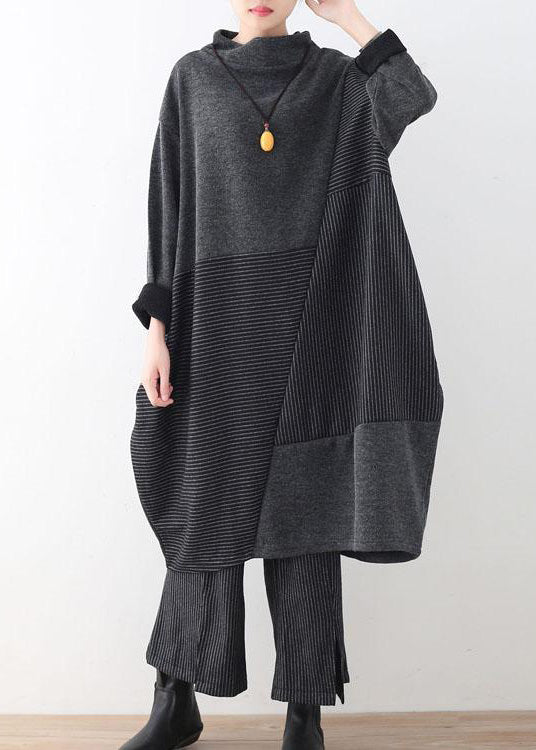 Ladies Two-piece Set Comfy With Striped Turtleneck Top and Wide Leg Trousers