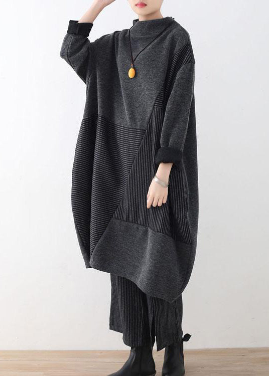 Ladies Two-piece Set Comfy With Striped Turtleneck Top and Wide Leg Trousers