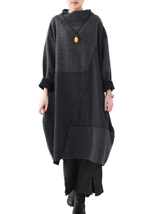 Ladies Two-piece Set Comfy With Striped Turtleneck Top and Wide Leg Trousers