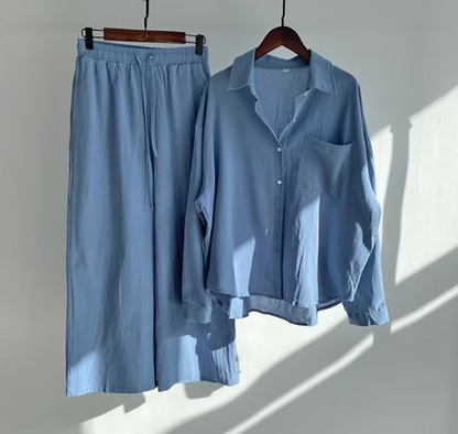 Ladies Two-piece Set Stylish Linen Style 2-Piece Set Ladies Elegant Top and Pants