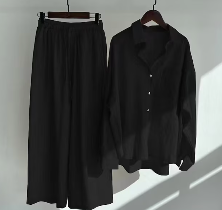 Ladies Two-piece Set Stylish Linen Style 2-Piece Set Ladies Elegant Top and Pants