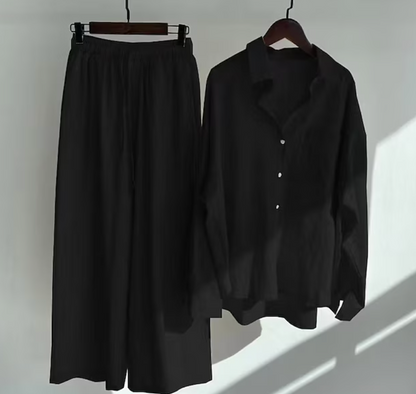 Ladies Two-piece Set Stylish Linen Style 2-Piece Set Ladies Elegant Top and Pants