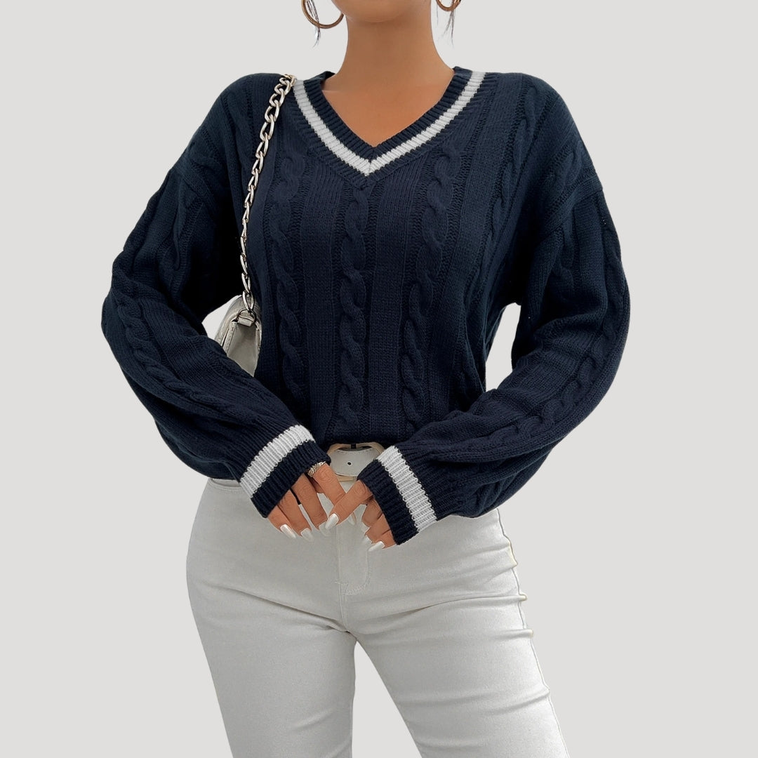 Ladies' jumper V-neck cable knit Stylish