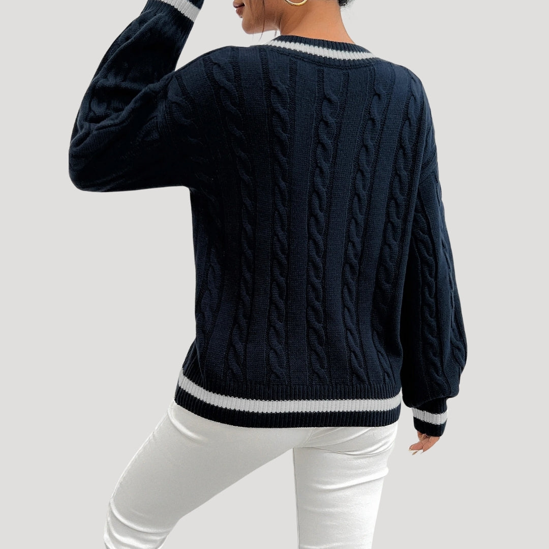 Ladies' jumper V-neck cable knit Stylish