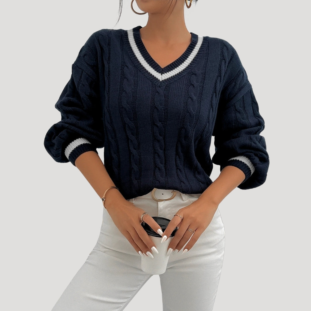 Ladies' jumper V-neck cable knit Stylish
