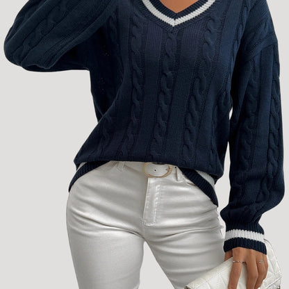 Ladies' jumper V-neck cable knit Stylish