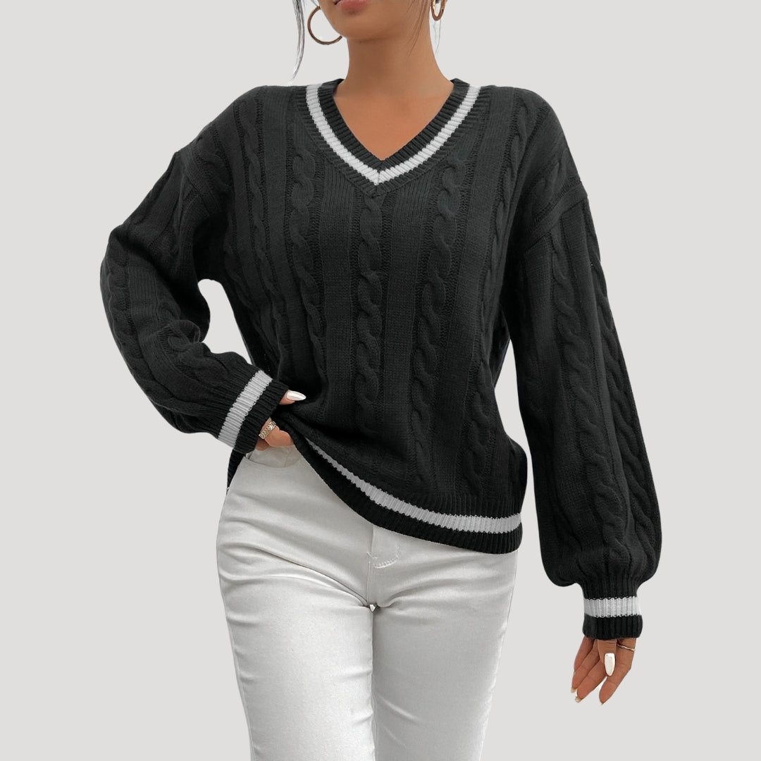 Ladies' jumper V-neck cable knit Stylish