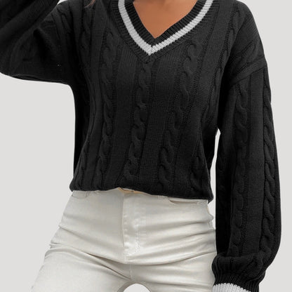 Ladies' jumper V-neck cable knit Stylish