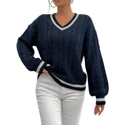 Ladies' jumper V-neck cable knit Stylish