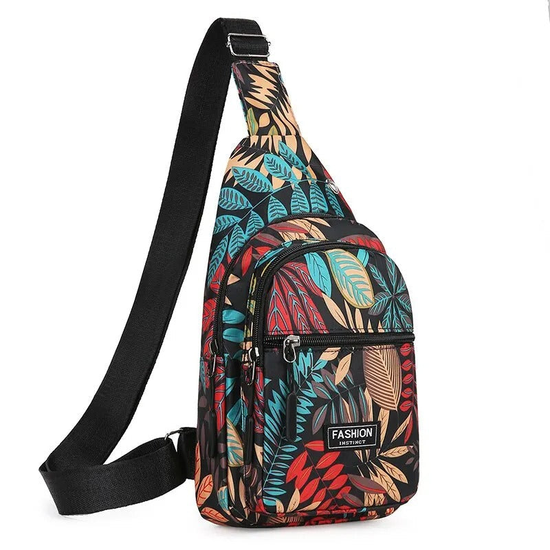 Leaf printed chest bag