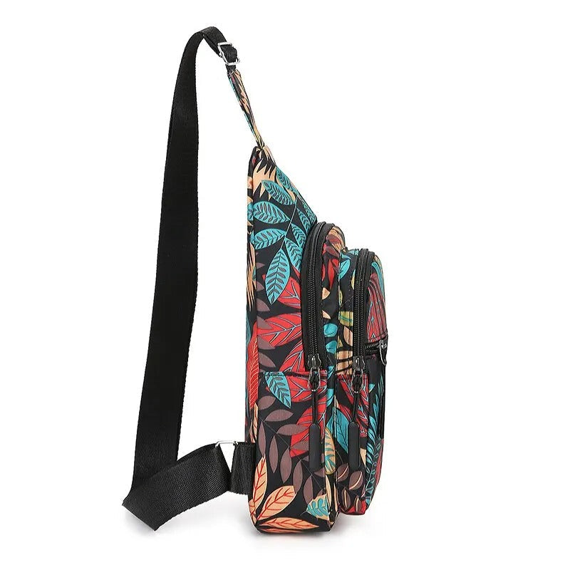 Leaf printed chest bag
