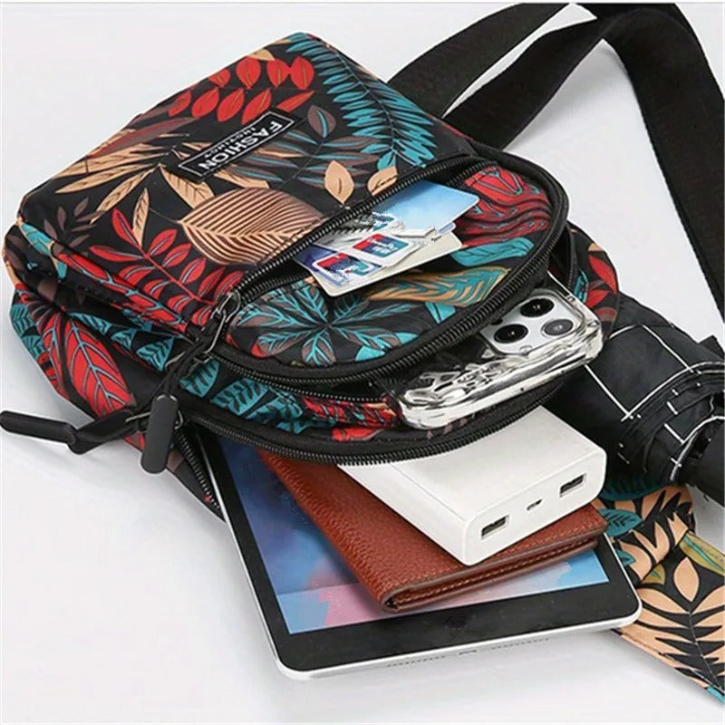 Leaf printed chest bag