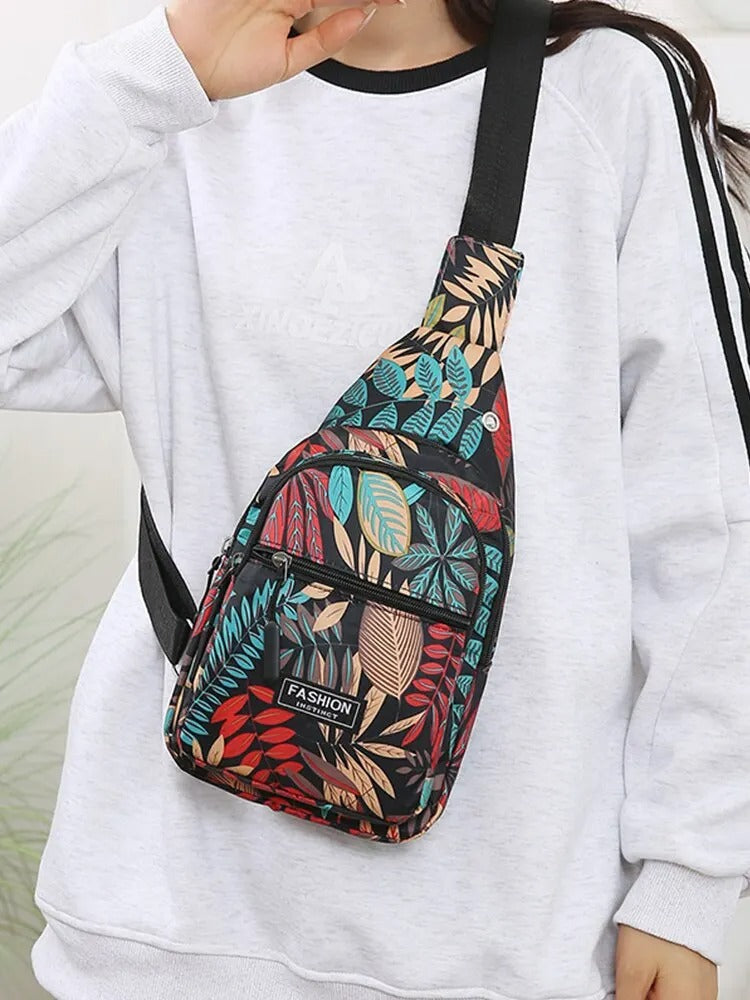 Leaf printed chest bag