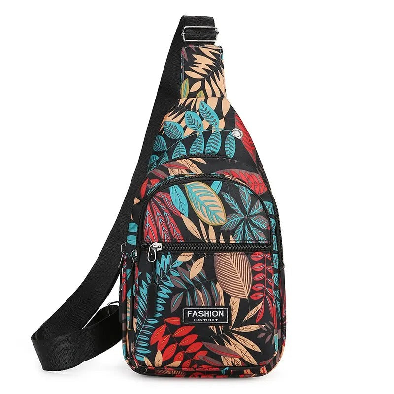 Leaf printed chest bag