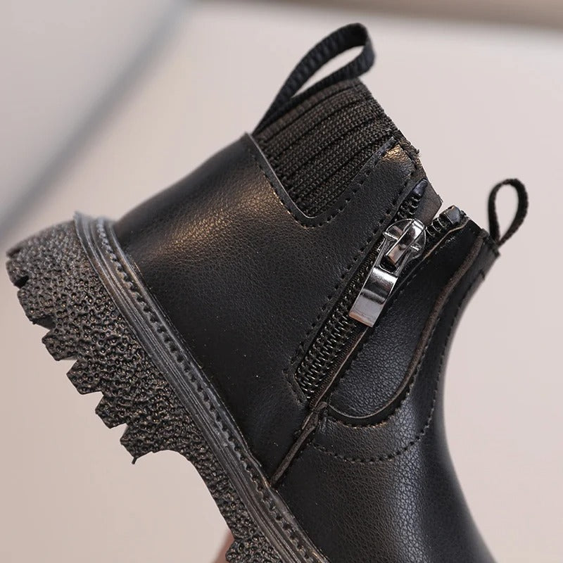 Leather Style boots with side zip for kids