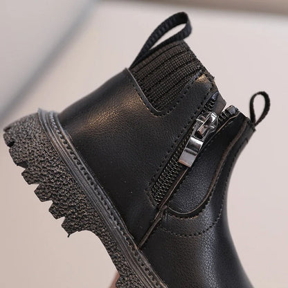 Leather Style boots with side zip for kids