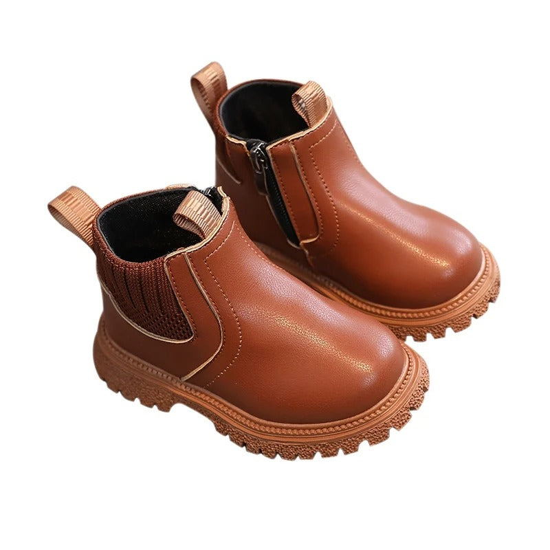 Leather Style boots with side zip for kids