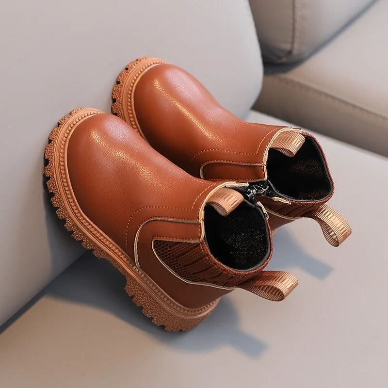 Leather Style boots with side zip for kids