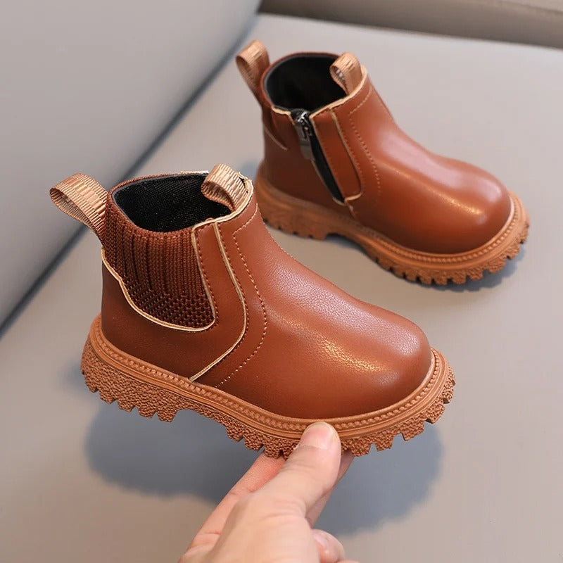 Leather Style boots with side zip for kids