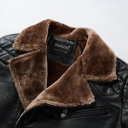 Leather Style men's coat with fur collar