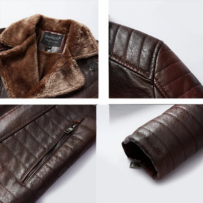 Leather Style men's coat with fur collar