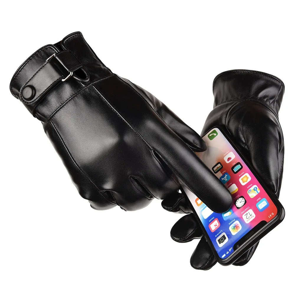 Leather Style men's winter gloves